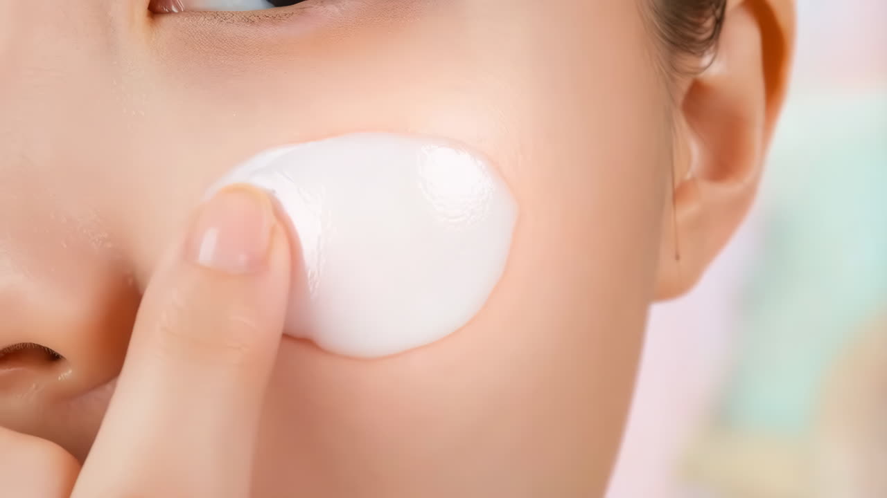 Applying skincare cream