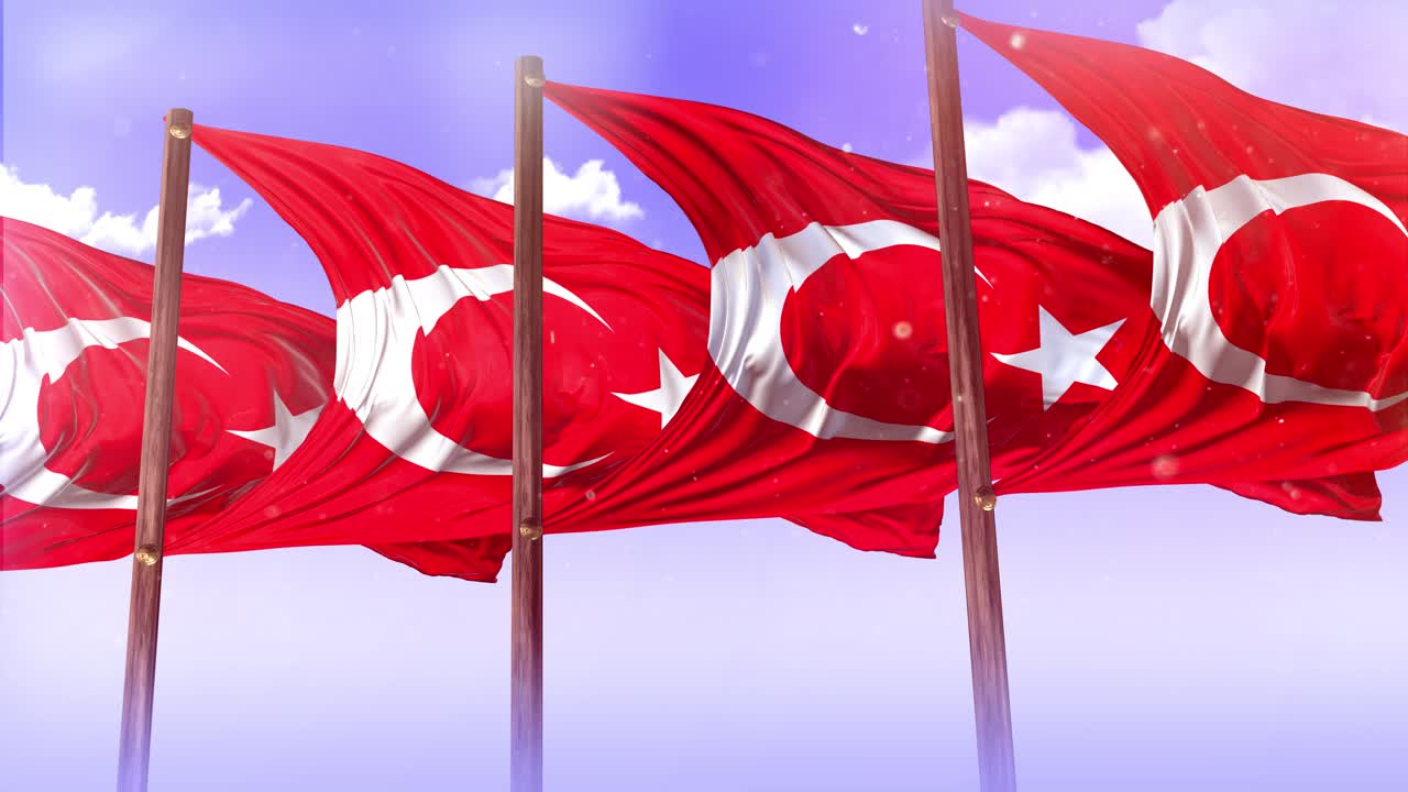 바람에 펄럭이는 터키 국기