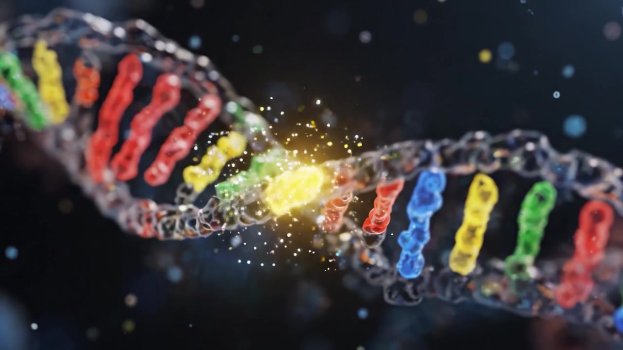 Esplorando le complessità della struttura del DNA: un viaggio visivo attraverso la colorata elica della vita che rappresenta informazioni genetiche e biologia molecolare.