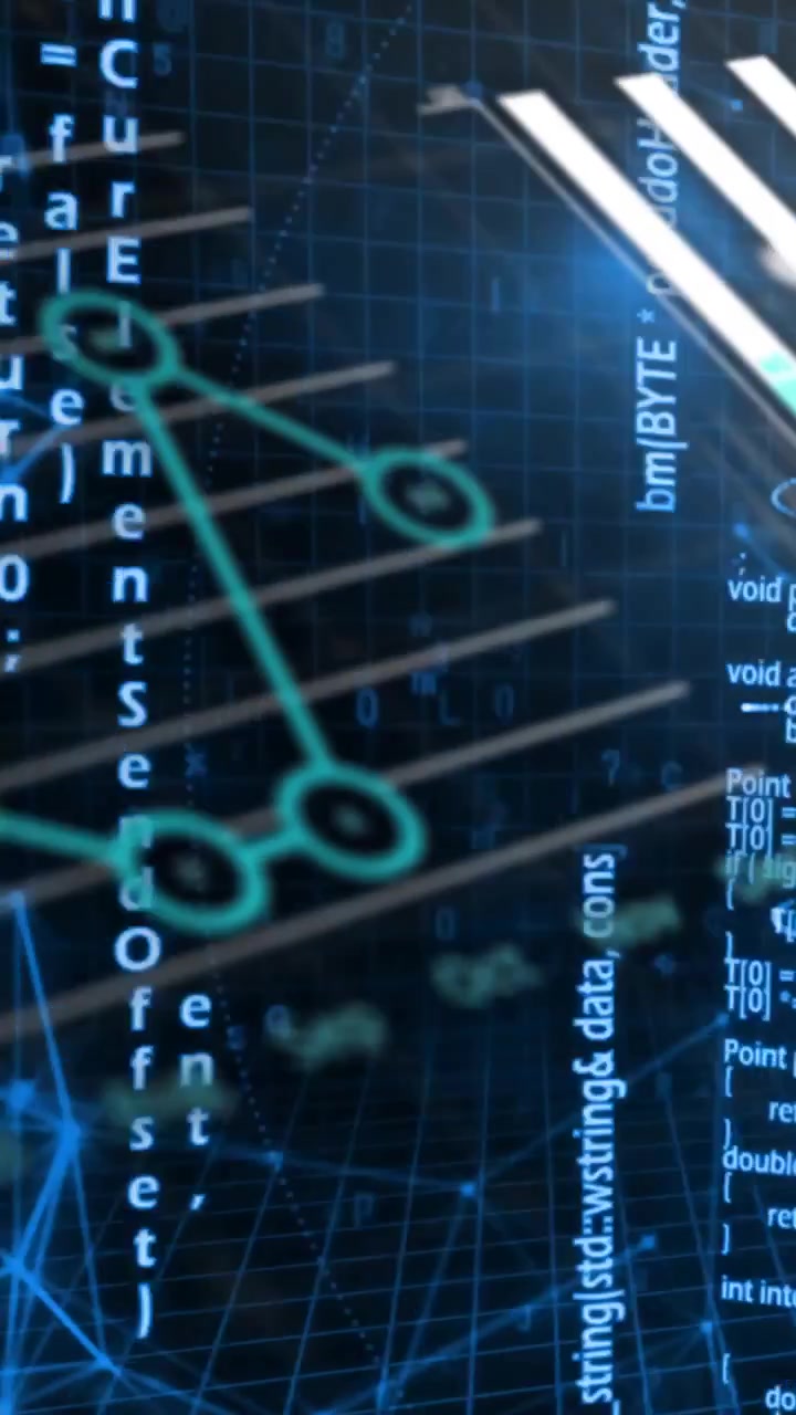 Vertical video: Camera panning showing data HUD, stripes sliding and bars growing, showing trends