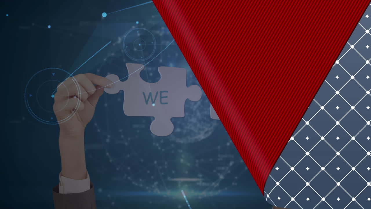 animación de la red de conexiones y manos sobre fondo oscuro