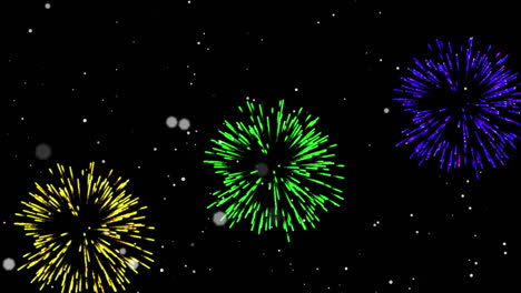 animación de fuegos artificiales y puntos de luz sobre fondo negro.