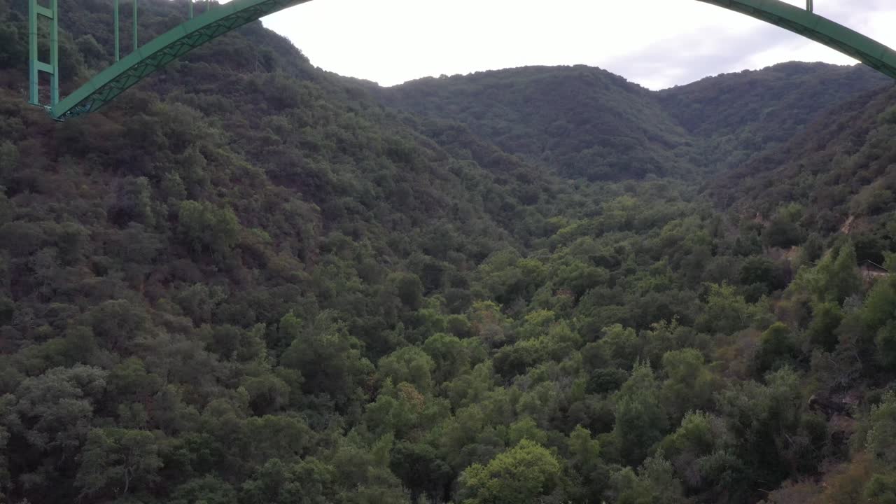 puente de arco de cold spring canyon sobre el bosque en las montañas de santa ynez, california
