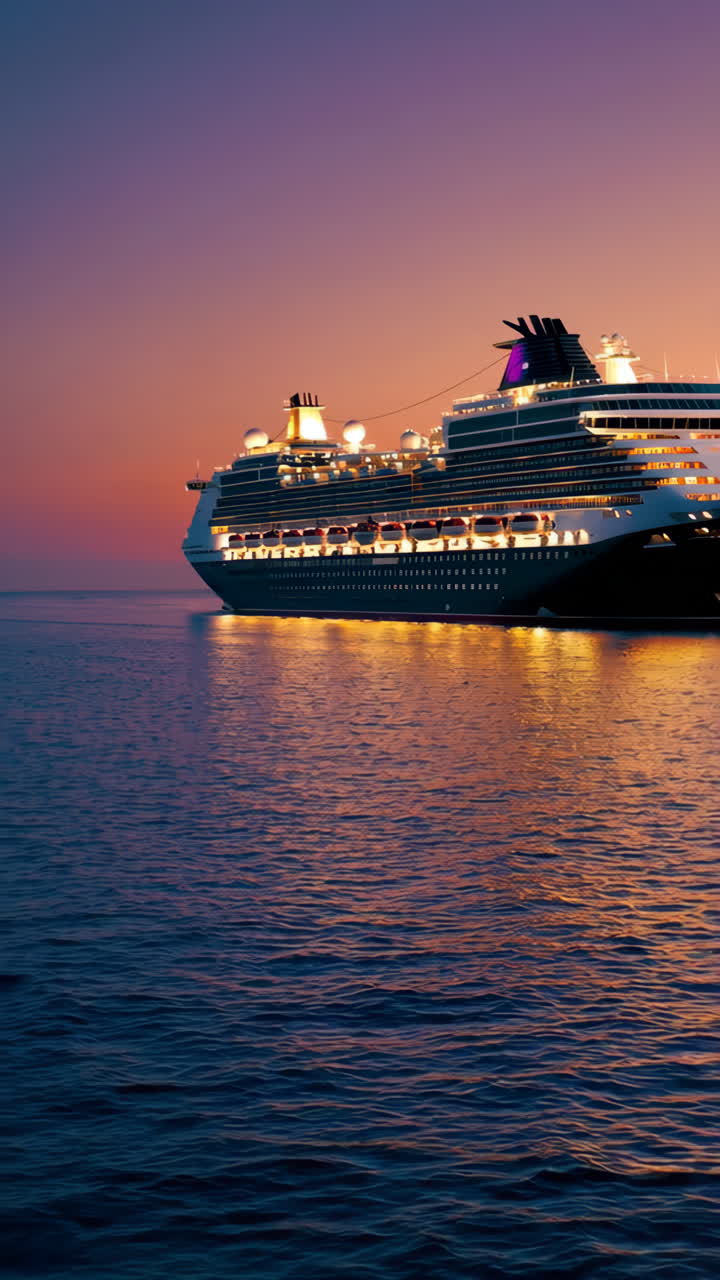 Cruise Ship at Sunset on the Open Sea