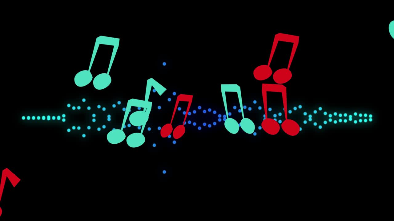 animazione di note colorate che cadono su uno sfondo nero