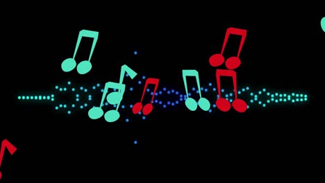 animation of falling colorful notes over black background