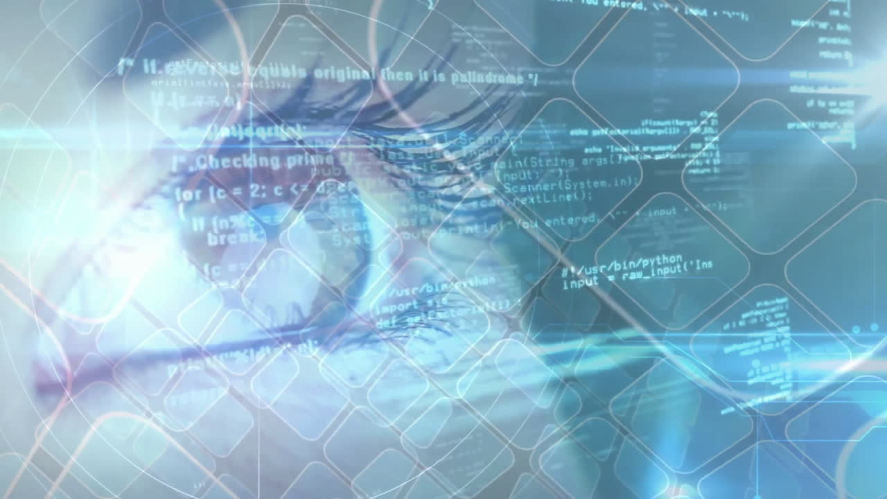 primer plano con código de programación y animación de interfaz digital