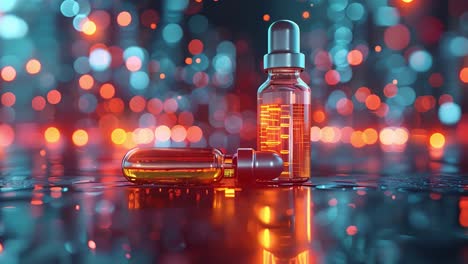 abstract medical vials and capsules with glowing liquid