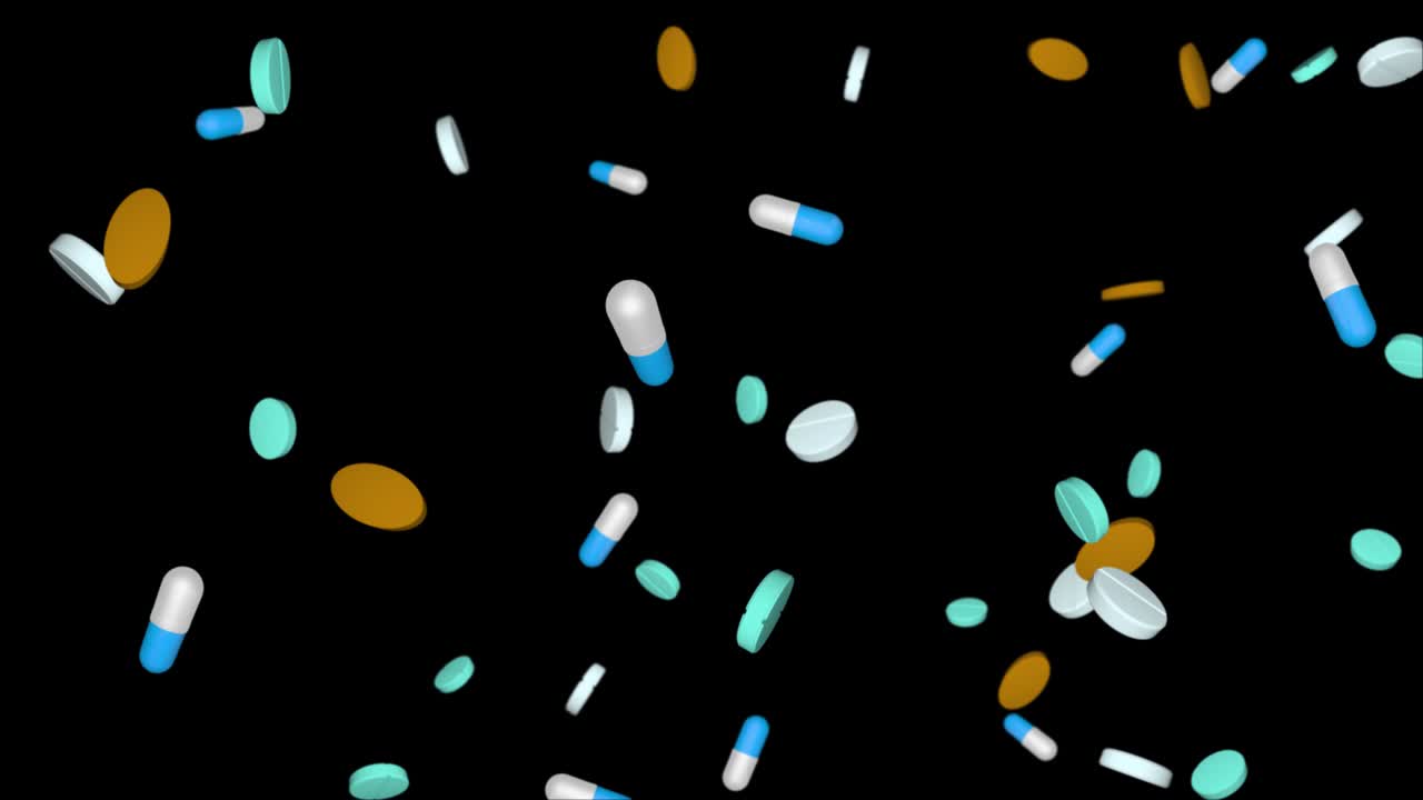 Multi colored Pills, Tablets, Drugs falling Down Loop Animation Background