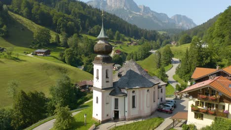 aerial orbiting shot of maria gern church in upper bavaria, germany, europe