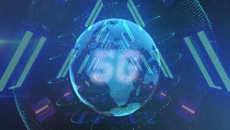 spinning globe against glowing tunnel