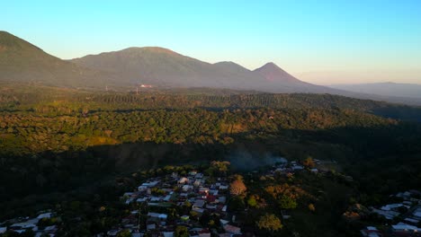 Beautiful-rural-countryside-town-in-El-Salvador-with-forest-and-volcano