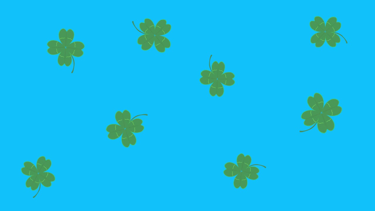 animación de hojas de suerte verdes en pantalla azul tecla de croma, elementos de fuente gráfica