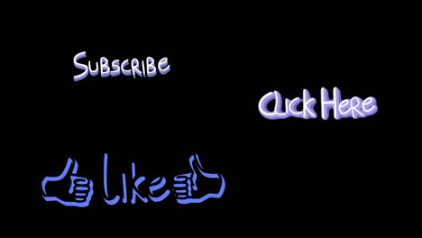 Animation-of-words-Like,-Subscribe-and-Click-Here-flickering-on-black-background