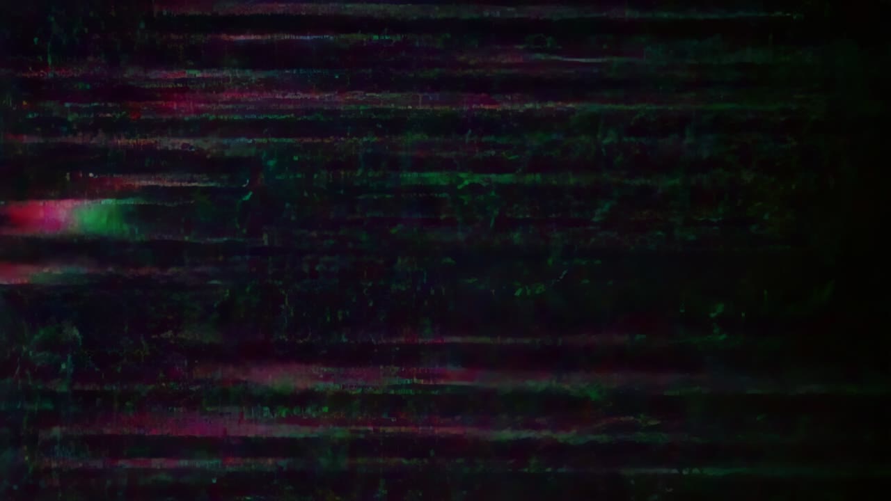 Drifting noise patterns intensifying on dark screen, revealing glitch streaks settling into static