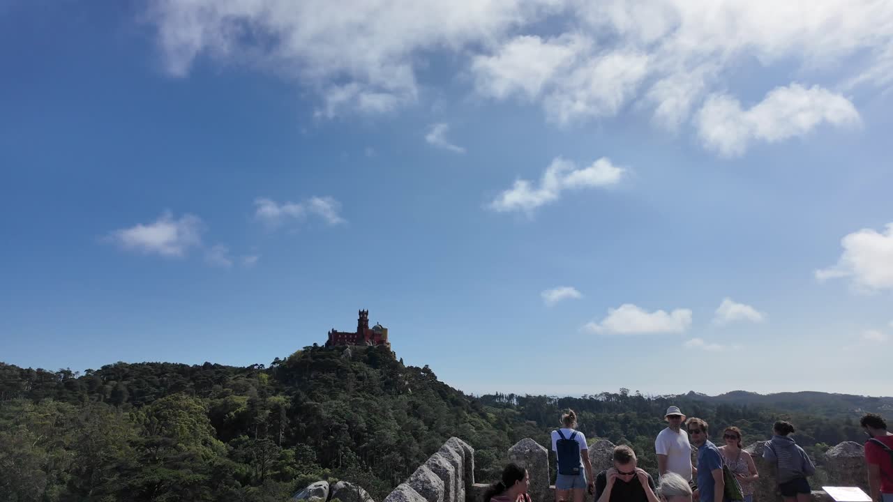 Panoramic view of Sintra and surrounding countryside from the Moorish Castle on a clear sunny day