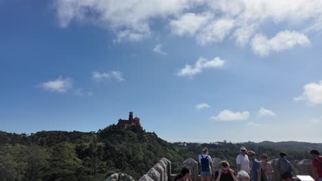 panoramic view of sintra and surrounding countryside from the moorish castle on a clear sunny day