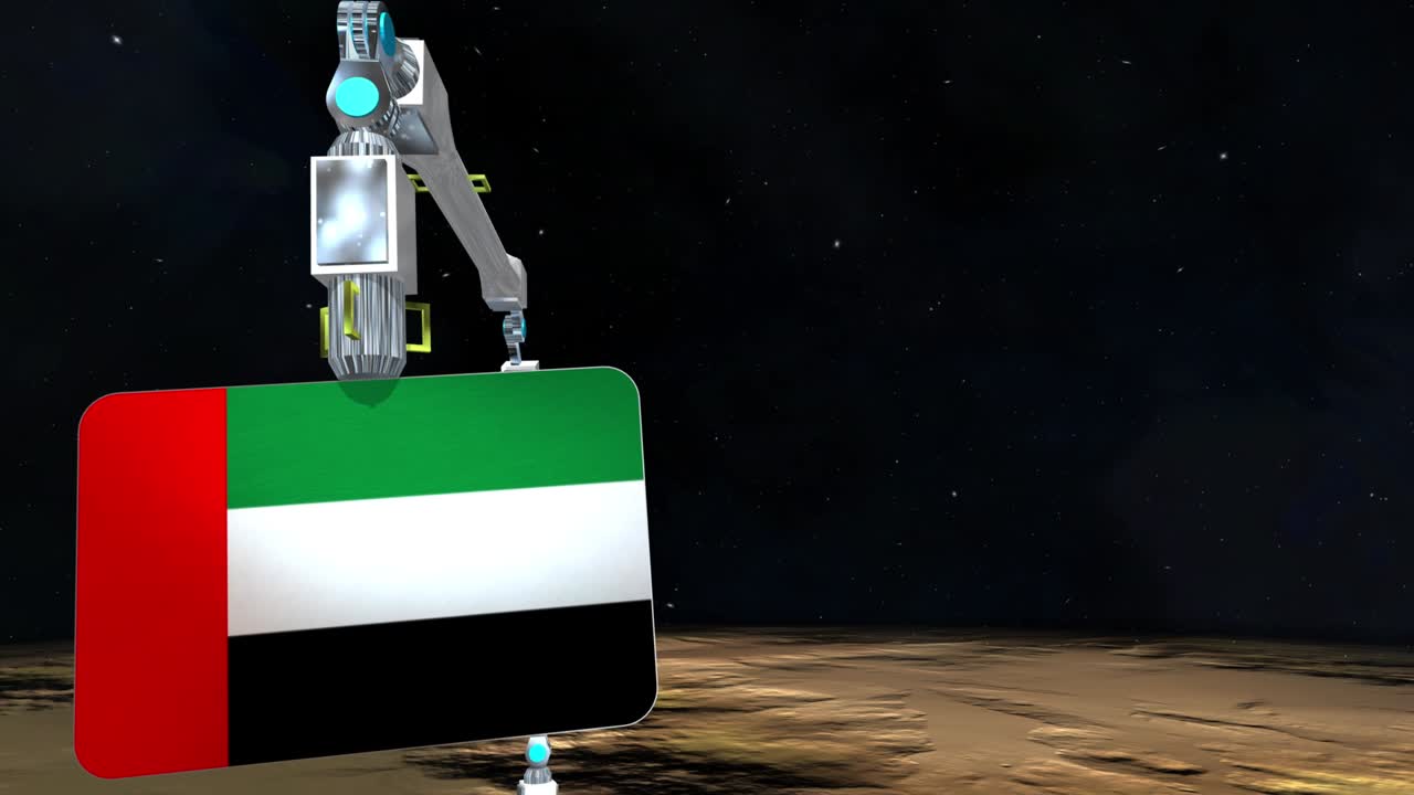 la placa de la bandera de los emiratos árabes unidos excavada en el planeta.