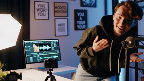 teenager vlogger in home studio