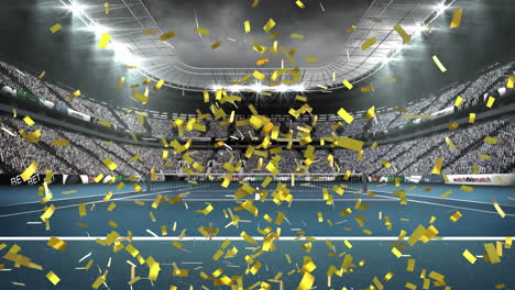 Animación-De-Confeti-Dorado-Cayendo-Contra-La-Vista-De-La-Cancha-De-Tenis