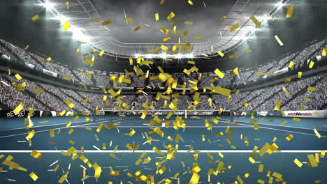 animation of golden confetti falling against view of tennis court