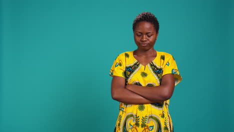 young displeased woman saying no and shaking her head