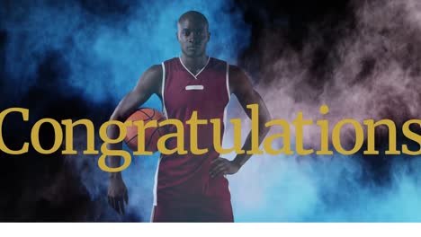 animation of congratulation text over african american basketball player