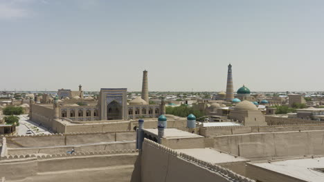 panorama of itchan kala, walled inner town of the city of khiva in uzbekistan