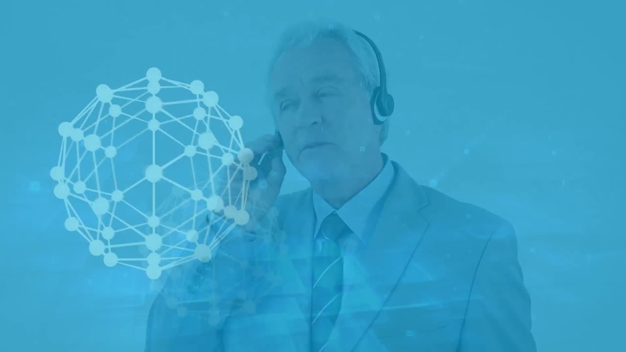 Animazione di connessioni ed elaborazione dati su uomo d'affari