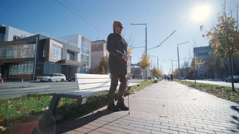 blind man. visually impaired man with walking stick