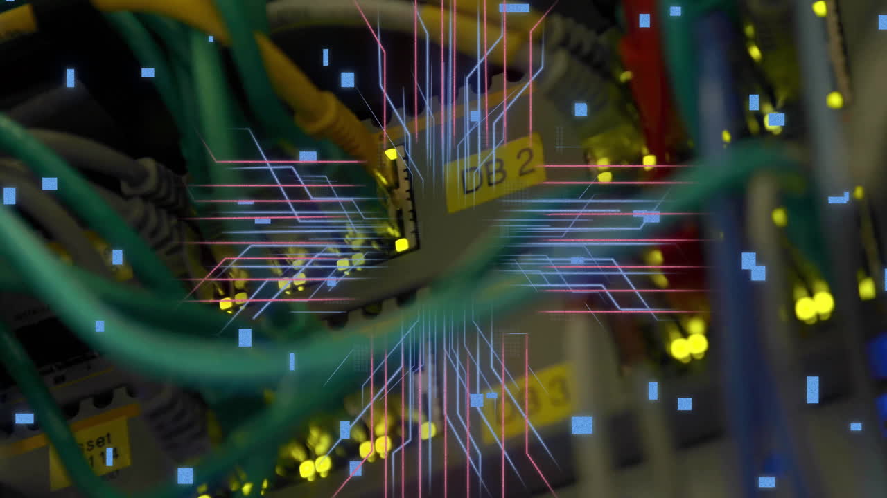 animación del procesamiento de datos digitales a través de servidores informáticos