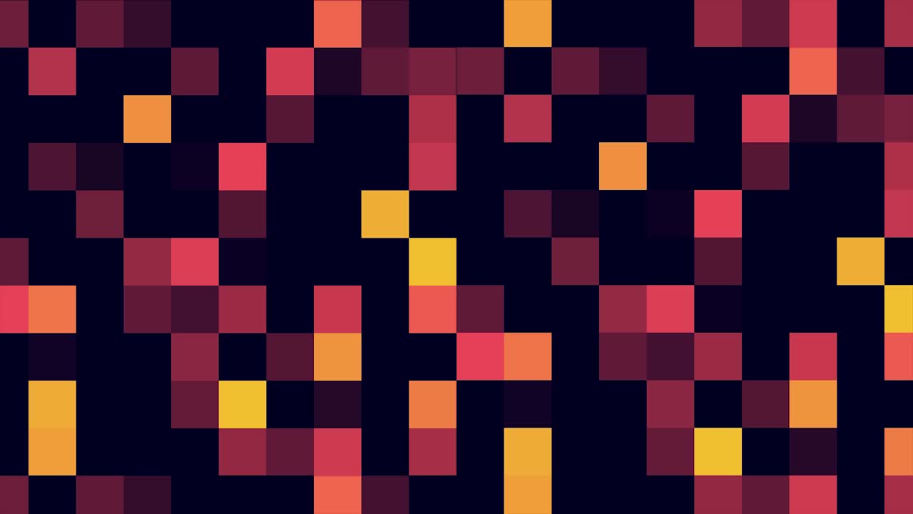 Motion abstract background colorful pixels flashing and switch. Animation background glowing of mosaic tiles. Moving technologic squares with shine light. Abstract Red Squares background - Seamless Looping