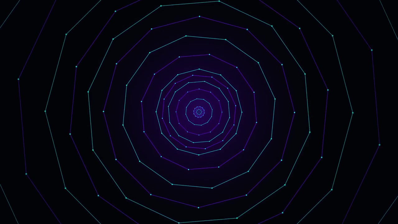 Abstract Digital Tunnel of Glowing Geometric Rings