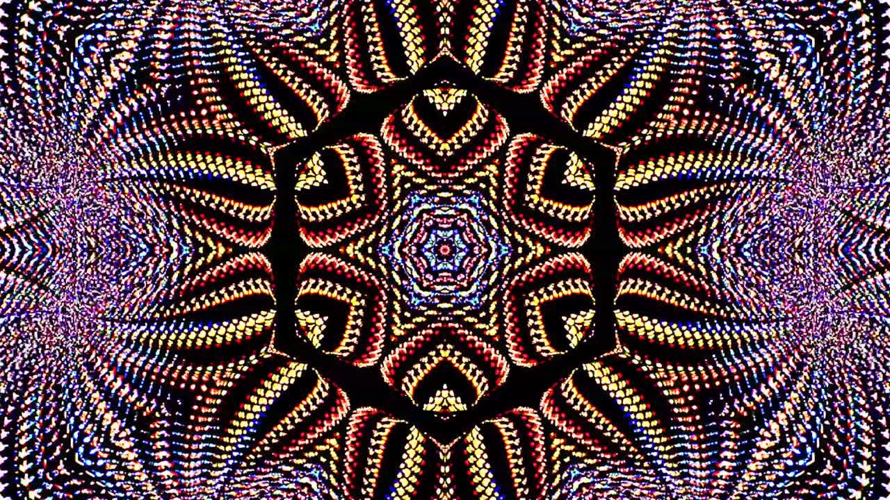 patrón de kaleidoscopio abstracto con colores rojos y azules. mandala mágica. 4k