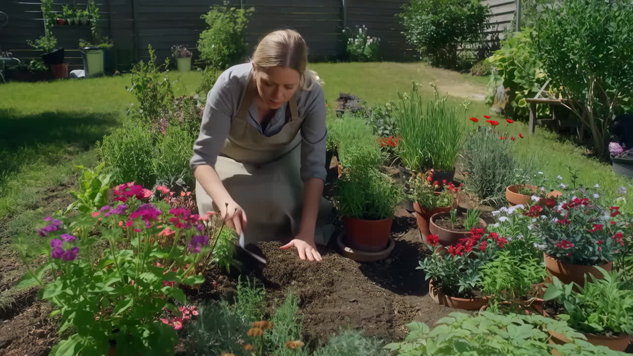 Woman gardening in flower garden