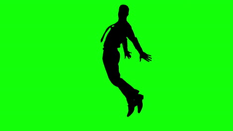 silueta de un hombre con una corbata saltando en la pantalla verde