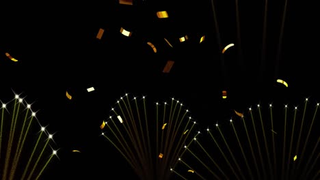 Animation-of-fireworks-and-confetti-on-black-background