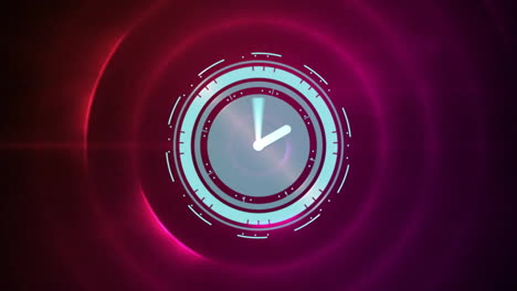 animación de reloj en movimiento sobre círculos rojos sobre fondo negro
