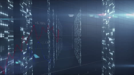 animación del escaneo del alcance y el procesamiento de datos a través de servidores informáticos