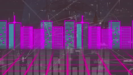 animación de redes de conexiones y procesamiento de datos en el paisaje urbano