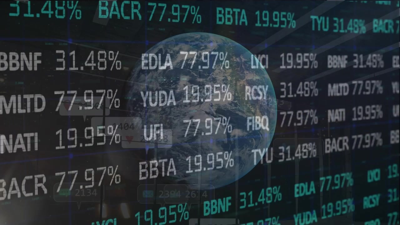 Animation of light, financial data and globe
