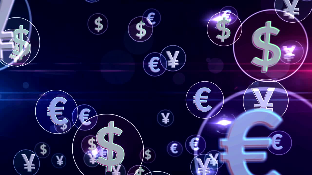 Simboli monetari Dollaro Euro Yen in loop