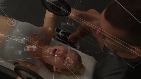 network connection with woman working out with coach