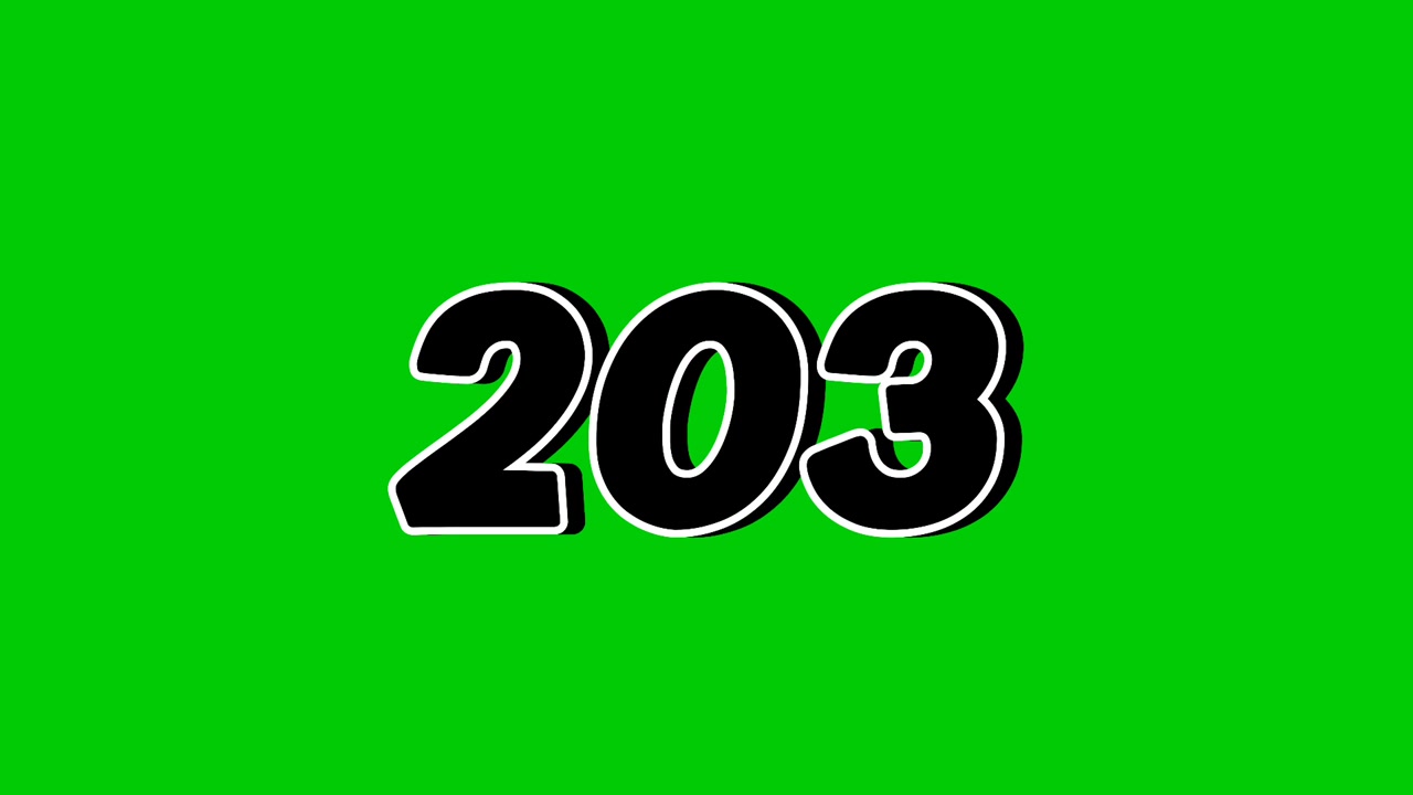 Number 203 Reveal Animation with Smoke Effect on Green Screen Black Cartoon Style Motion Graphic Element