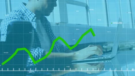 animación del procesamiento de datos financieros sobre el empresario que trabaja en la oficina
