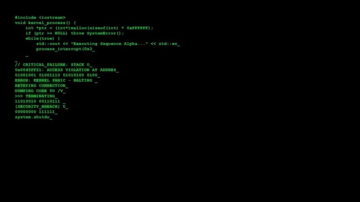 Computer Code Displaying Critical System Error and Security Breach