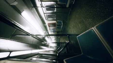 vertical empty metal subway train in urban chicago