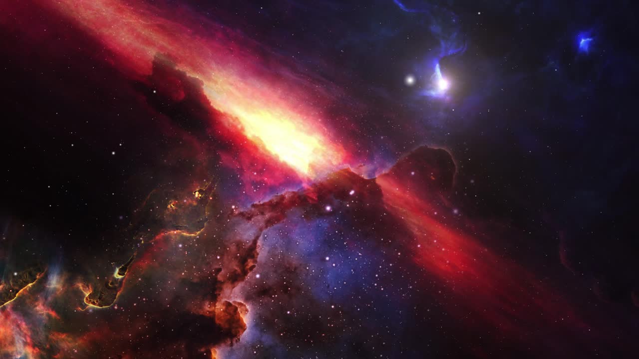 volar a través de la nebulosa en el gran universo