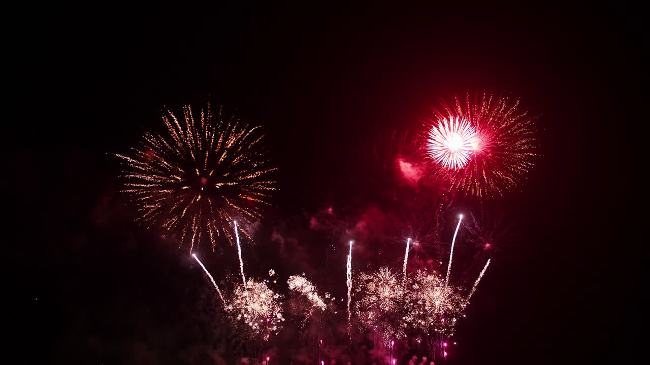 Big real fireworks display celebration and colorful New year's eve