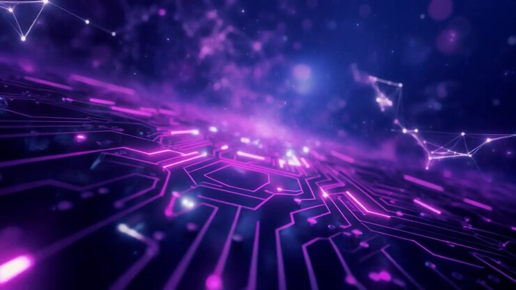 Circuito stampato digitale astratto con connessioni dati luminose
